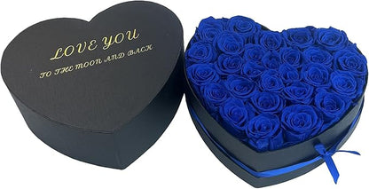Preserved Roses Heart Shape Box Valentines Day Gifts for Her Mothers Day Forever Flowers (Blue, 27 Roses)