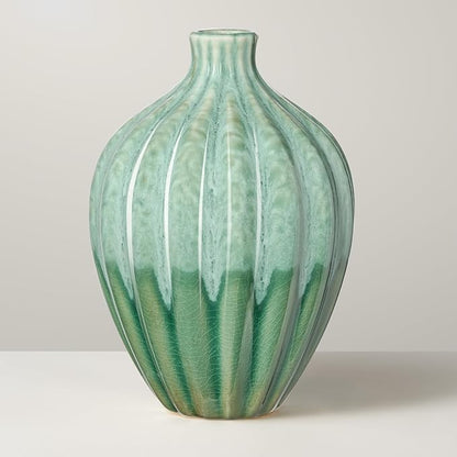 Torre & Tagus 6" Reactive Glaze Ceramic Green Bud Vase - Mint Green Two-Tone Handmade Textured Vases for Home Decor & Flowers as Small Decorative Accents for Coffee Table & Shelf (Allium 6 Inch Vase)