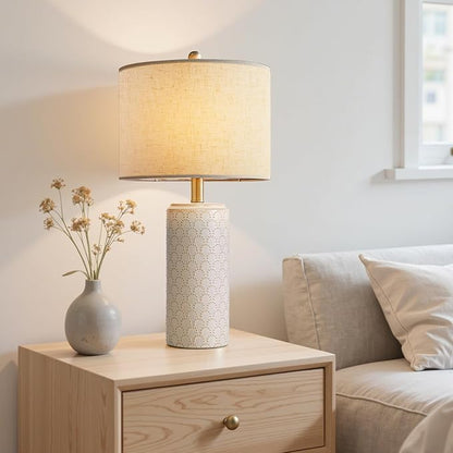 23" Ceramic Table Lamp Set of 2, Modern Farmhouse Bedside Lamps for Bedroom, White Nightstand Lamps for Living Room, Rustic End Table Desk Lamps with Rocker Switch, Home Office Décor