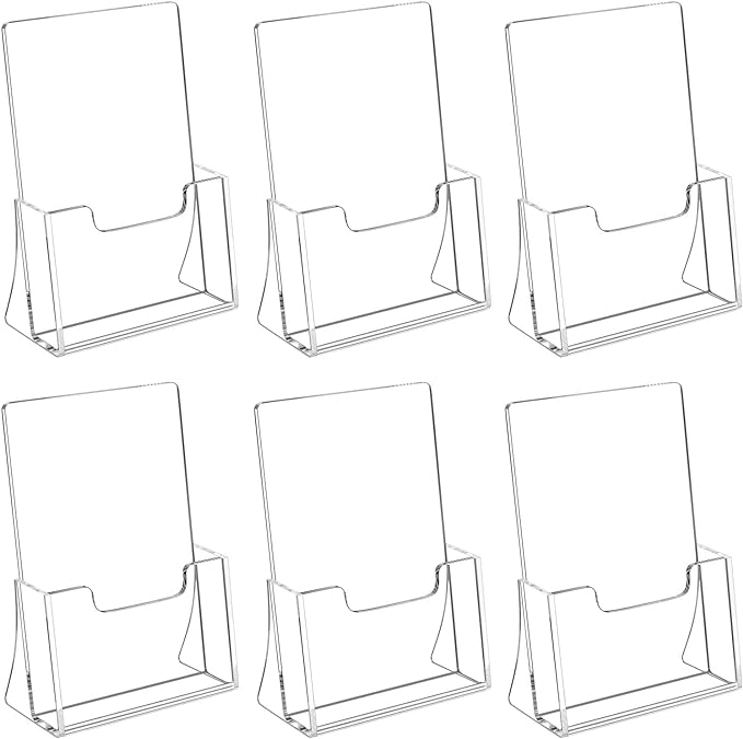 HIIMIEI Brochure Holder 8.5 x 5.5 inches, Acrylic Flyer Holder with 6 Pack, Plastic Stands for Displaying Magazines, Pamphlets, Literature, Brochures, Booklets, Menu