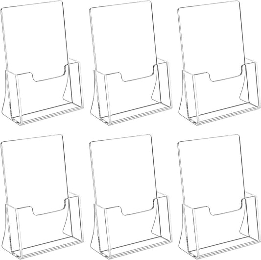 HIIMIEI Brochure Holder 8.5 x 5.5 inches, Acrylic Flyer Holder with 6 Pack, Plastic Stands for Displaying Magazines, Pamphlets, Literature, Brochures, Booklets, Menu
