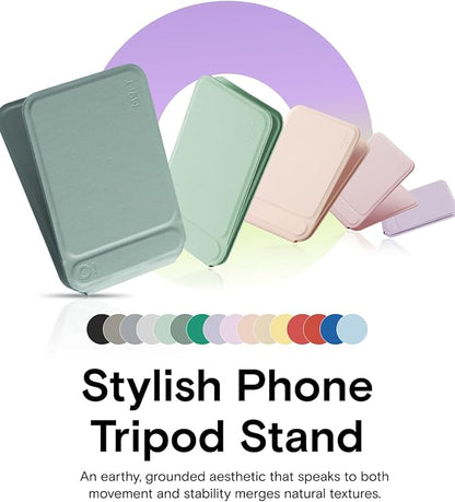MOFT Phone Tripod Stand Selfie Stick for iPhone, Multi-Angles iPhone Stand, Lightweight & Portable Phone Holder, Strong Magnets, MOVAS Vegan Leather, Travel Essentials, Seafoam (Without Card Slot)