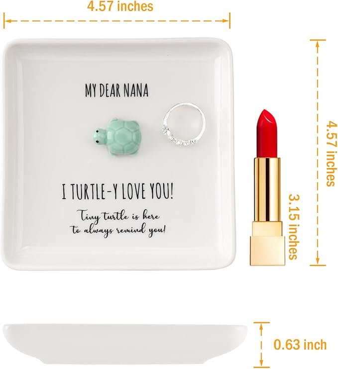HOME SMILE Turtle Jewelry Dish Tray-Nana Gifts from Grandkids, Birthday Mothers Day Easter Gifts for Nana from Granddaughter Grandson,I Turtley Love You Gifts
