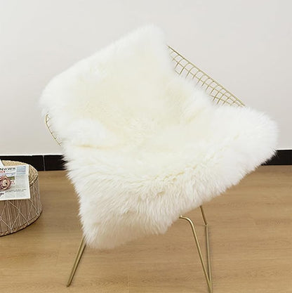Genuine Sheepskin Rug New Zealand Fluffy Lambskin Rug, Natural Luxury Sheepskin Throw for Bedroom Living Room Children's Room - Premium Area Rug Chair Cover (2×3 Feet, Cream White)