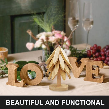 EGO LIFE Wooden Trivet Tree Set for Hot Dishes, 100% Natural Wood Trivets, Expandable Design Coasters, Foldable Tree-Sharped Placemats with 4PCS(Original Color)