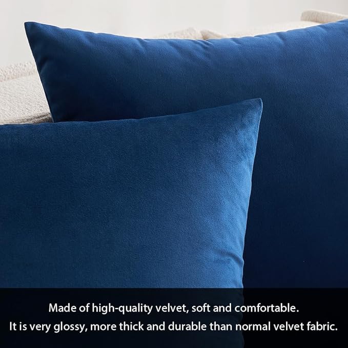 MIULEE Velvet Throw Pillow Covers 12x20 Inch, Pack of 2 - Dark Blue, Soft Solid Lumbar Decorative Pillow Covers Modern Luxury Home Decor for Chair Couch Sofa Bedroom Livingroom