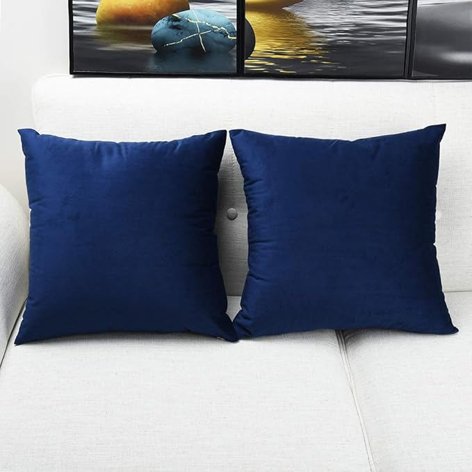 Artaimee Navy Blue Velvet Throw Pillow Covers 18x18 Inches (Set of 2) | Soft, Smooth, Cozy Cushion Cases for Sofa, Bed, Couch, Office, and Car | Machine Washable, Hidden Zipper, Luxury Décor