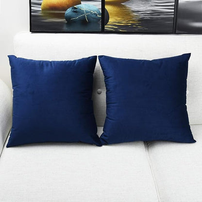 Artaimee Navy Blue Velvet Throw Pillow Covers 18x18 Inches (Set of 2) | Soft, Smooth, Cozy Cushion Cases for Sofa, Bed, Couch, Office, and Car | Machine Washable, Hidden Zipper, Luxury Décor