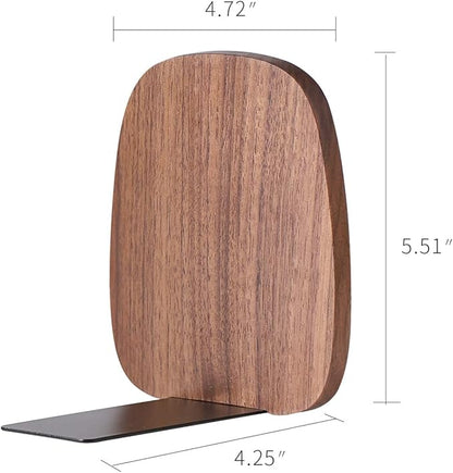Muso Wood Book Ends for Shelves, Non-Skid Bookends for Heavy Books, Wooden Book Stopper for Home Office and Library (Walnut 1 Pair)