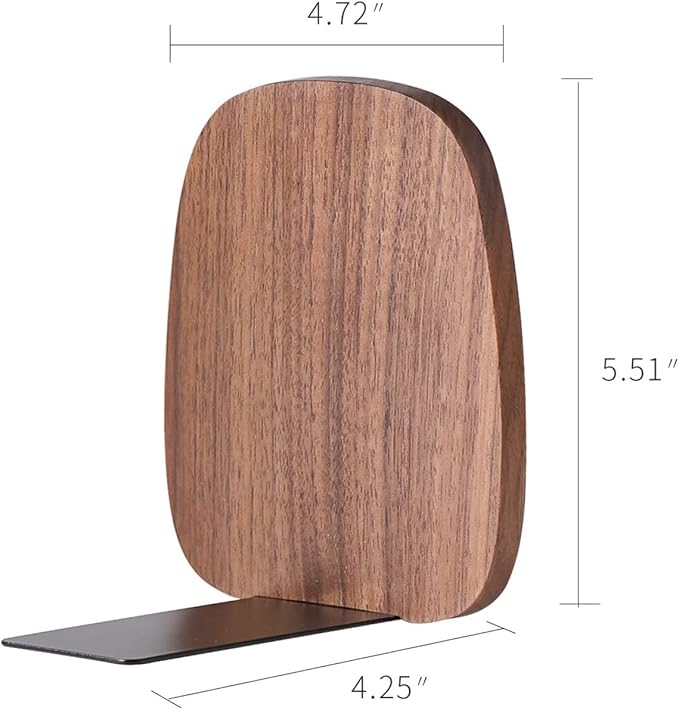 Muso Wood Book Ends for Shelves, Non-Skid Bookends for Heavy Books, Wooden Book Stopper for Home Office and Library (Walnut 2 Pairs)