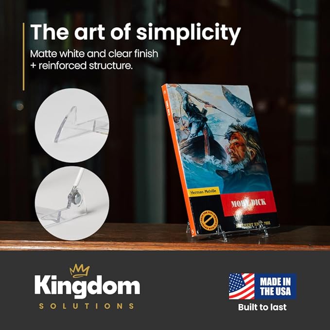 KINGDOM SOLUTIONS MADE IN USA 12-Pack Adjustable Acrylic Easels - Plate Stand - Sturdy Book Stand for Art, Pictures, Plates, Frames - Unique on the Market