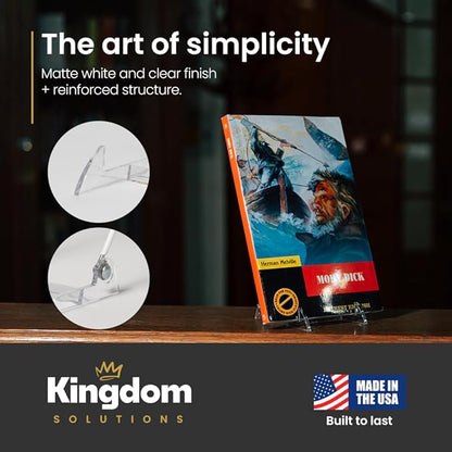 KINGDOM SOLUTIONS MADE IN USA 12-Pack Adjustable Acrylic Easels - Plate Stand - Sturdy Book Stand for Art, Pictures, Plates, Frames - Unique on the Market