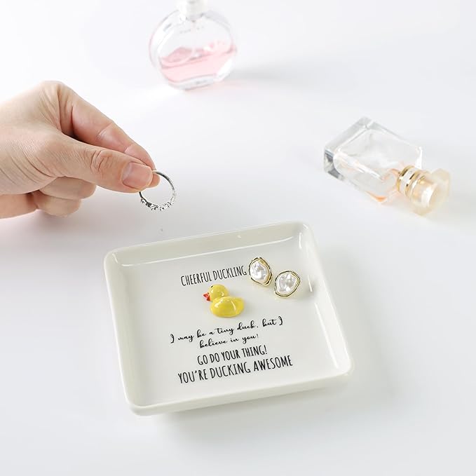 HOME SMILE Duck Ring Dish Tray-Birthday Gifts for Women Friends Mothers Day Graduation Teacher Appreciation Retirement Christmas,Cheer Up Support-You're Ducking Awesome,Stocking stuffers under 10