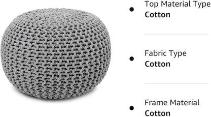 REDEARTH · Round Boho Pouf Ottoman - Cable Knitted Cord Boho Pouffe - Stuffed Poof Accent Beanbag Footrest for Living Room - Nursery - Bedroom - Covered Patio - Study Nook (18”x18”x14”) - Gray-S