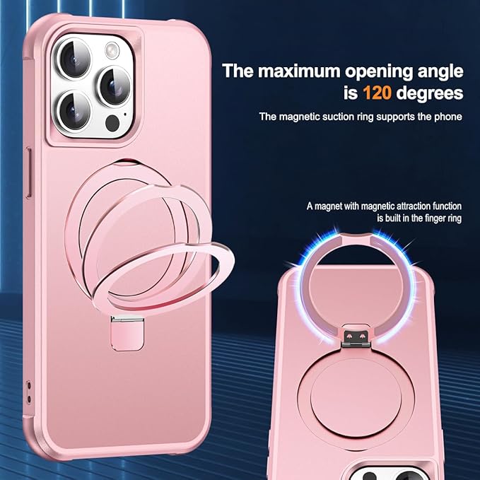 Compatible with iPhone 13 Pro Case with Invisible Magnetic O-Ring Stand Military-Grade Case for iPhone 13 Pro 6.1" [Compatible with Mag-Safe][Great Grip Feeling], Rose Gold