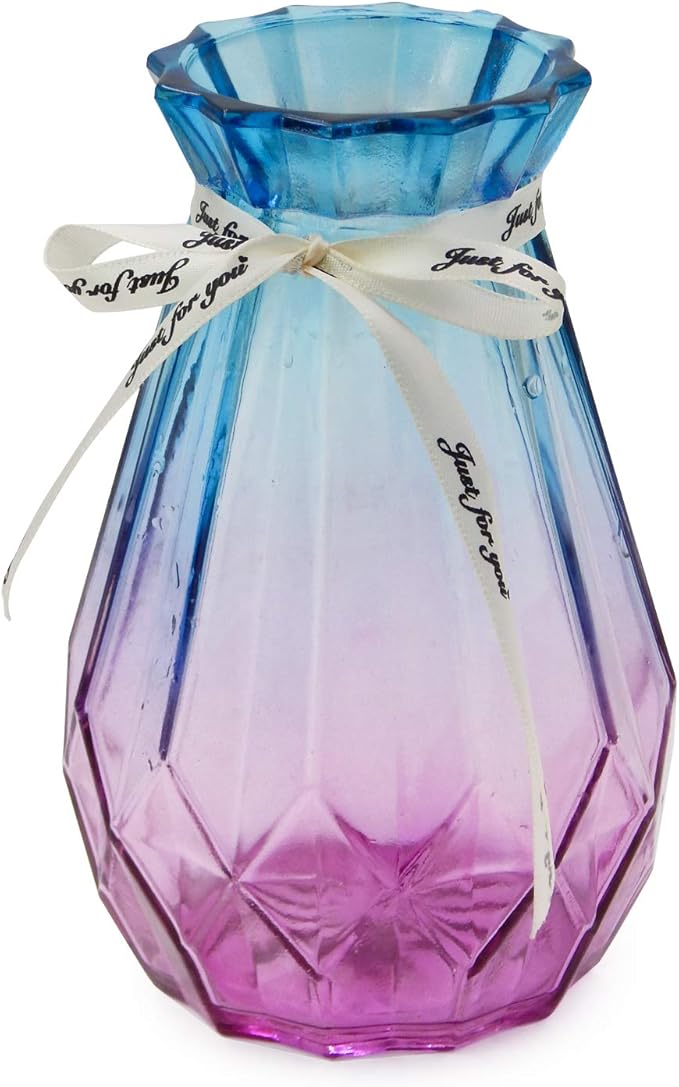 OFFIDIX Glass Vase Gradient Multicolor with Geometric Faceted Design Flower Vase for Weddings, Events, Decorating, Arrangements, Flowers, Office, or Home Decor