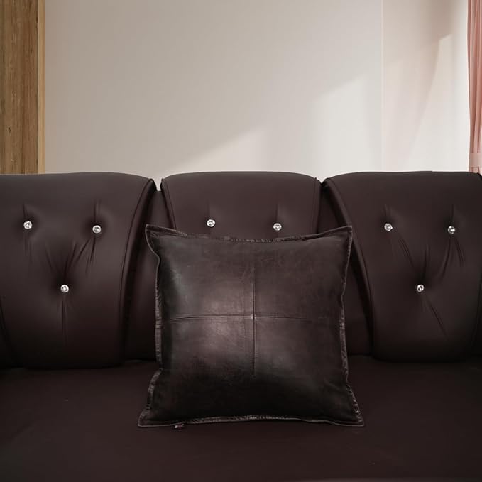 D DOLLY LAMB Lambskin Leather Pillow Cover - Sofa Cushion Case - Decorative Throw Covers for Living Room & Bedroom, 22x22 Inches - Dark Brown Crunch Box Pack of 1
