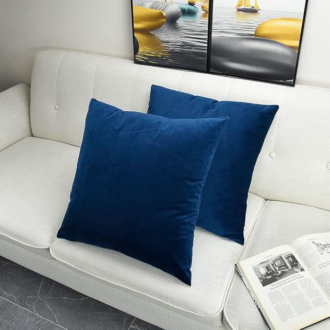 Artaimee Navy Blue Velvet Throw Pillow Covers 22x22 Inches (Set of 2) – Decorative Cushion Cases for Sofa, Bed, Couch, Office – Soft, Smooth, Machine Washable