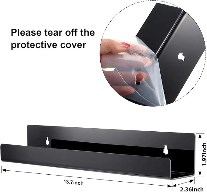 Blulu 8 Packs 14 Inch Acrylic Floating Shelf Wall Mounted Invisible Acrylic Shelf Ledge Floating Bookshelf for Living Room Office Bedroom Bathroom Kitchen Decoration Space Save (Black)