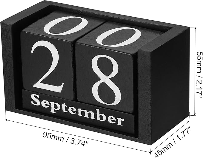 PATIKIL Vintage Wood Block Perpetual Calendar, Reusable Wooden Month Date Display Blocks for Desk Office Home Decoration 3.7", Black