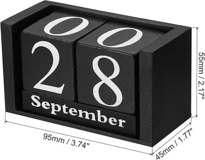 PATIKIL Vintage Wood Block Perpetual Calendar, Reusable Wooden Month Date Display Blocks for Desk Office Home Decoration 3.7", Black