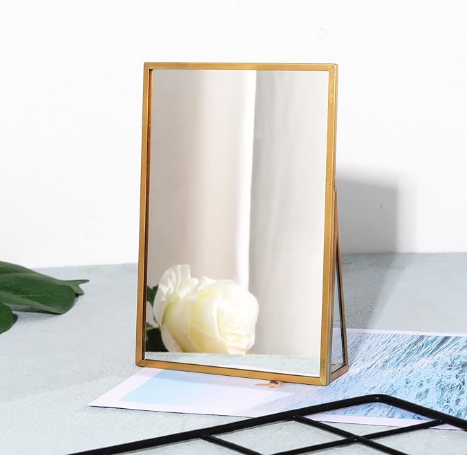 LONGSHENG - SINCE 2001 - Gold Vanity Makeup Mirror Table Desk Countertop Mirror Bathroom Shaving Make Up Mirror Home Decor-Rectangle