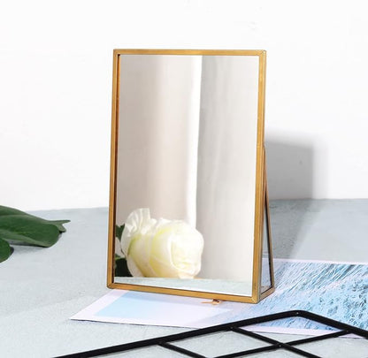 LONGSHENG - SINCE 2001 - Gold Vanity Makeup Mirror Table Desk Countertop Mirror Bathroom Shaving Make Up Mirror Home Decor-Rectangle