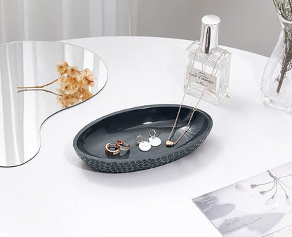 Emibele Jewelry Dish, Honeycomb Resin Ring Holder Jewelry Tray Key Bowl Decorative Trinket Dish for Vanity Entryway Table Home Decor, Gray