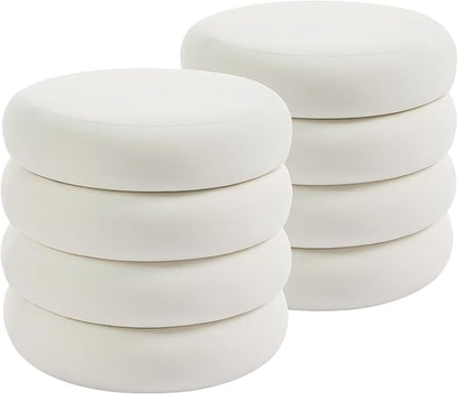 Flouki 20.1" Storage Ottoman Round, Vanity Stools for Bedroom, Entryway Ottoman for Console Table, Ottoman Stool for Girls Women, Foot Stool for Living Room, Set of 2, Velvet White