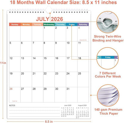 2026 Calendar - Wall Calendar 2026-2027 from January 2026 - June 2027, 18 Months Calendar with Twin-Wire Binding & Hanging Hook, 8.5" x 11", Vertical Calendar, Colorful