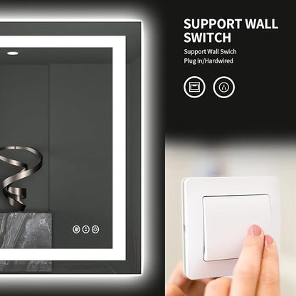 LOAAO 40"X38" LED Bathroom Mirror with Lights, Anti-Fog, Dimmable, Backlit + Front Lit, Lighted Bathroom Vanity Mirror for Wall, Memory Function, Tempered Glass, ETL Listed