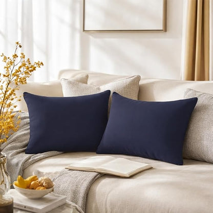 QUORGVES Navy Blue Velvet Pillow Covers 12x20 Inch Set of 2, Soft Solid Decorative Lumbar Throw Pillow Covers, Decor Cushion Covers for Bed Sofa Couch Bedroom Living Room - Dark Blue