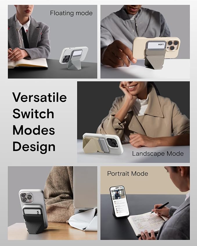MOFT Magnetic Wallet Stand Compatible with iPhone 17/16/15/14/13/12 Series, Angle Adjustment & Magsafe Compatible MOVAS Phone Stand,Taupe
