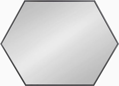 Kate and Laurel Rhodes Modern Hexagon Wall Mirror, 31" x 22", Black, Chic Geometric Wall Mirror
