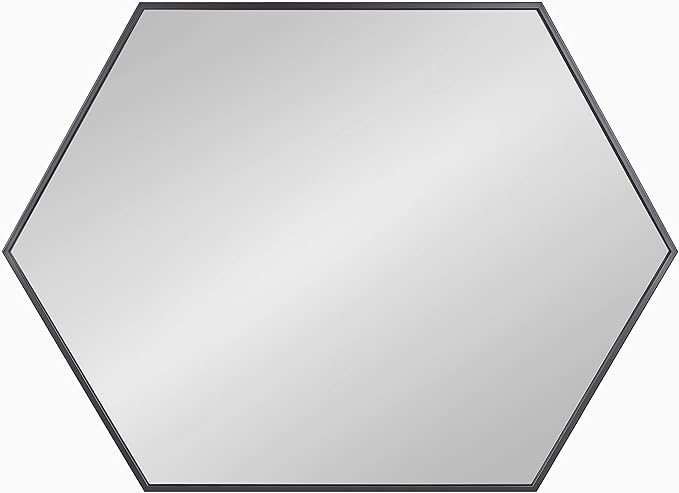 Kate and Laurel Rhodes Modern Hexagon Wall Mirror, 31" x 22", Black, Chic Geometric Wall Mirror