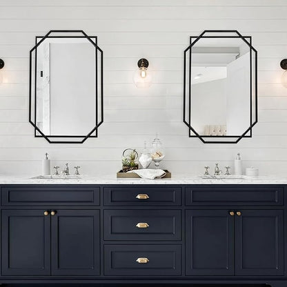 Decorative Wall Mirror, 40" x 28" Black Frame Bathroom Mirror for Wall with Modern Metal Octagonal, for Living Room, Dining Room, Entryway