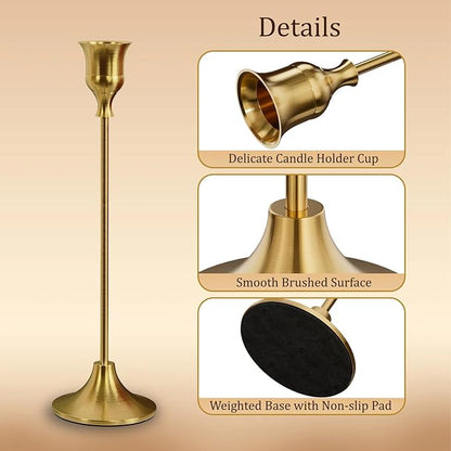 Candle Stick Holder Set of 3 - Gold Vintage Metal Taper Holders，Decorative Centerpiece for Table, Mantel, Wedding
