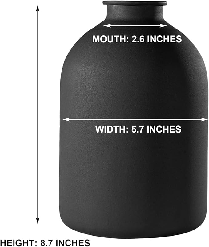 Metal Matte Black Vase 8.7 inch Tall Iron Frosted, Pampas Grass Vase for Centerpieces Minimalist for Home Wedding Boho Décor