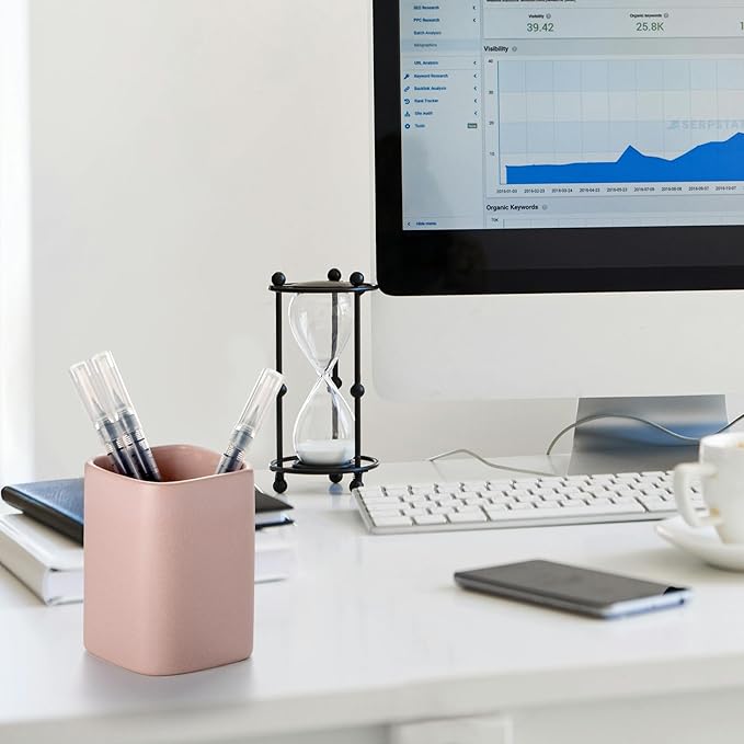 Pen Holder, 2 Pack Pencil Holder for Desk,Ceramic Pencil Cup Desk Organizer, Makeup Brush Holder Cute, Stationery Accessories for Office, School, Home (Matte pink)