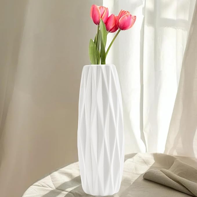 Peohud 4 Pack White Ceramic Vases, 9.5 Inch Tall Flower Vases for Home Decor, Modern Minimalist Floral Vase for Table Shelf Bedroom Kitchen Living Room Centerpieces
