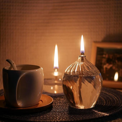 Refillable Liquid Petite Glass Oil lamp, Sturdy Borosillicate Glass Oil Candle, Unique Internal Thread Appearance for Fine Dining & Restaurants or Home