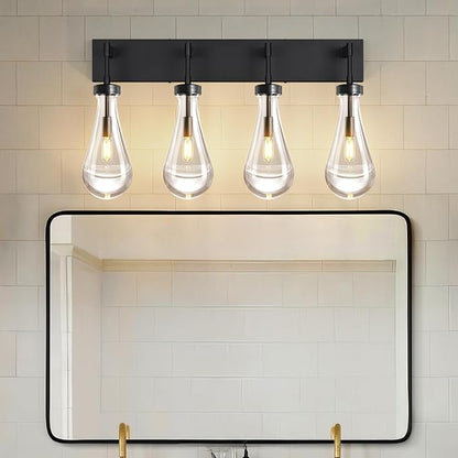 Raindrop Wall Sconces Black Crystal Sconces Wall Decor Modern Lighting Glass Bathroom Sconces Indoor Vanity Light Wall Lamp for Bedroom Living Room Stair(4-Light)