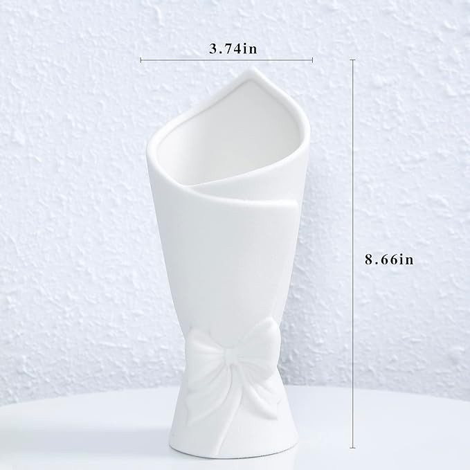 Matte White Bowknot Ceramic Vase, Modern Flower Vases for Home Decor, Pampas, Living Room, Mantel, Table Decoration (Model B)