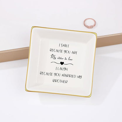 JoycuFF Sister in Law Birthday Gifts from Sister Brother in Law Christmas Mothers Day Gifts for Sister in Law Ceramic Ring Dish Jewelry for Her
