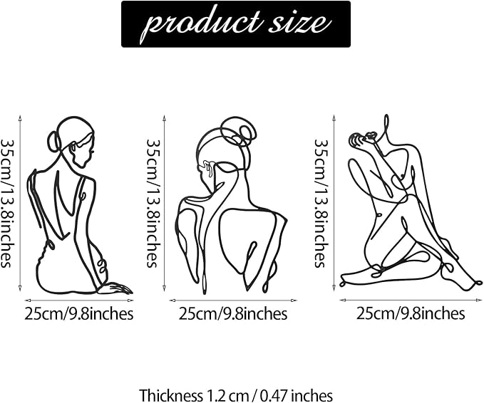 Photect 3 Pcs Metal Wall Art Decor Minimalist Abstract Woman Wall Art Metal Modern Line Drawing Decor Female Single Line Home Hanging for Bedroom Bathroom Living Room Christmas Housewarming(Retro)