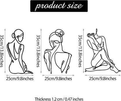 Photect 3 Pcs Metal Wall Art Decor Minimalist Abstract Woman Wall Art Metal Modern Line Drawing Decor Female Single Line Home Hanging for Bedroom Bathroom Living Room Christmas Housewarming(Retro)