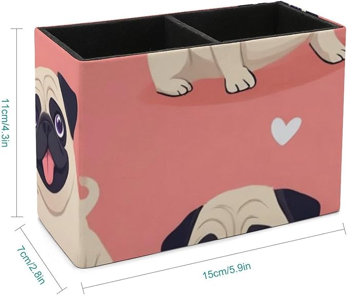 Leather Table Pen Organizer Pencil Pen Holder Office Home Desk Organize Funny Cartoon Pugs Puppy Pink