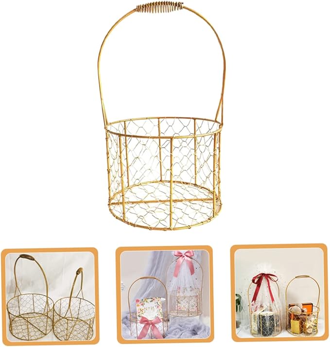 Flower Girl Basket with Handle Decorative Wire Round Basket for Weddings Storage and Home Decor for Flowers Fruits Versatile and Stylish Design