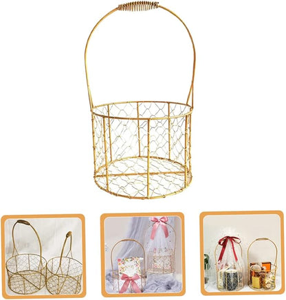 Flower Girl Basket with Handle Decorative Wire Round Basket for Weddings Storage and Home Decor for Flowers Fruits Versatile and Stylish Design