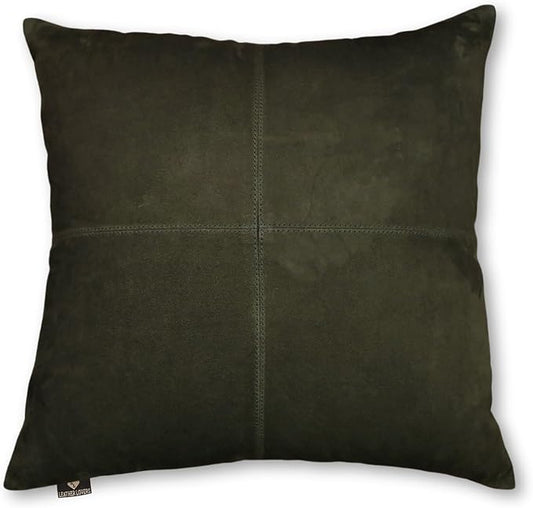 LL LEATHER LOVERS Genuine Suede Leather Pillow Cover, 20x20 Inch Case for Lumbar Throw Couch Pillows, Thick & Soft Cushion Covers for Sofa Bed Home Decor (Suede Deep Forest Green Plain Pack of 1)